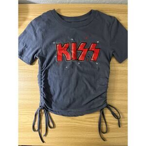 Women’s Kiss Band Side Tie Cropped Graphic Tee size XS 2023